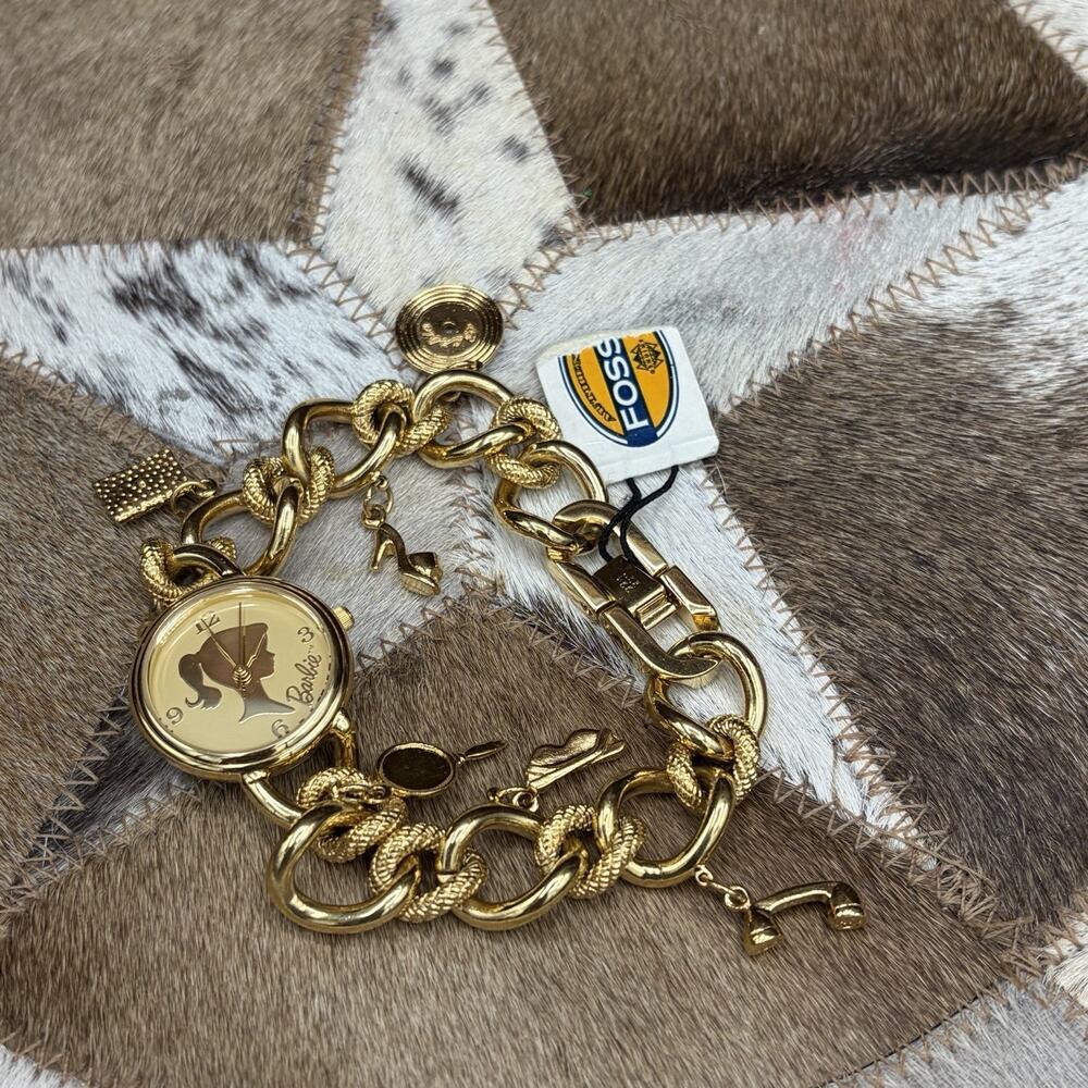 Vtg FOSSIL Charming Barbie Watch Charm Bracelet #3383 Mattel 1994 Ltd Edition